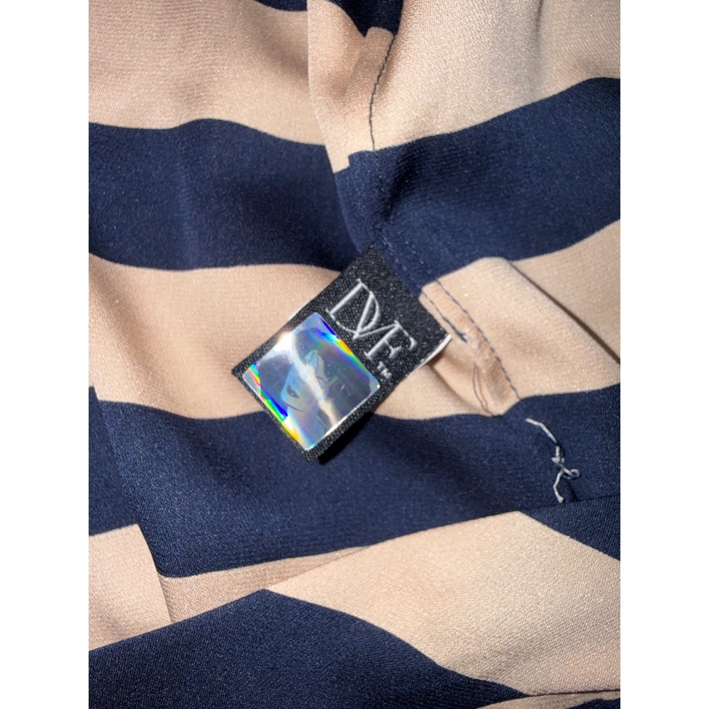 Diane von Furstenberg Helena Silk Wrap Dress Navy Tan Striped D2494306N10 4 - Picture 4 of 8